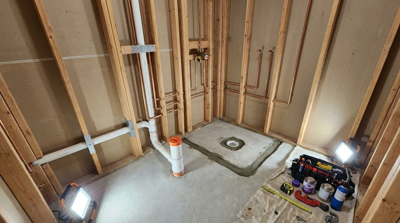 Bathroom rough-in plumbing during remodel by Johns Plumbing LLC in Moroni