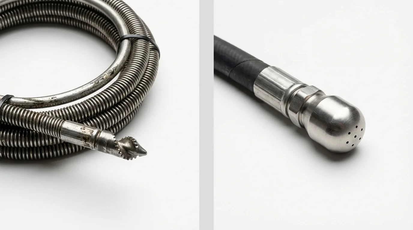 Drain snake cable and hydro jetting nozzle used for drain cleaning in Moroni, UT