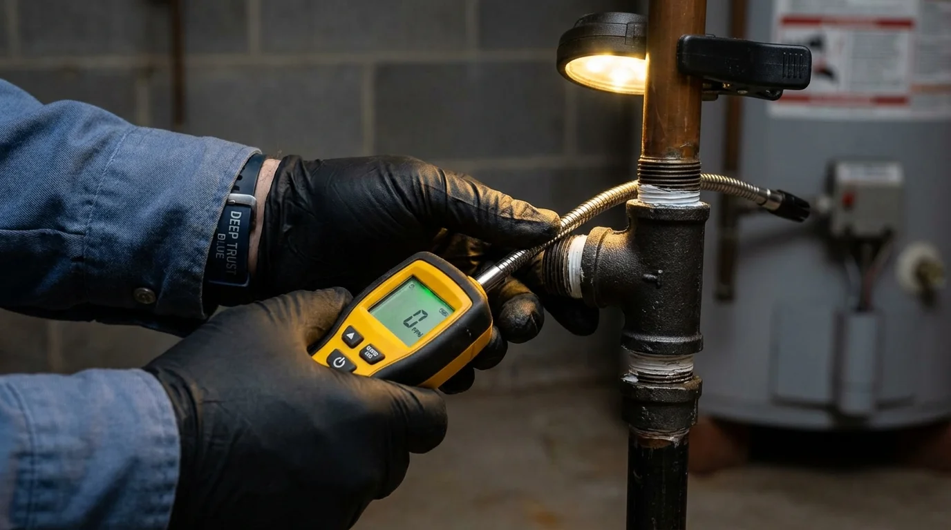 Gas leak detection with electronic sniffer by Johns Plumbing LLC in Moroni