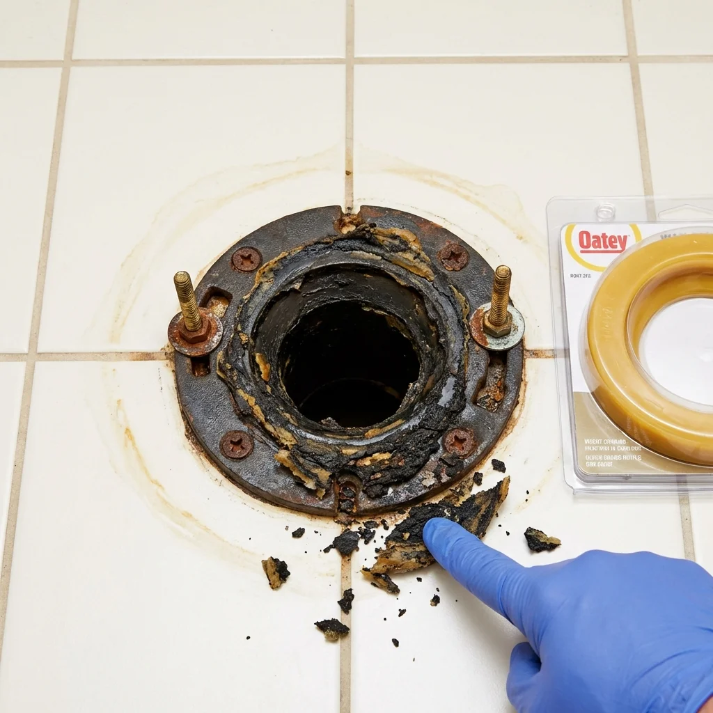 Failed wax ring showing water seepage at the base of a toilet in a Moroni, UT home